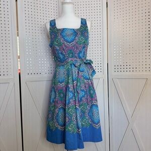 Talbots Blue, Green & Pink Paisley Fit-and-Flare Midi Dress